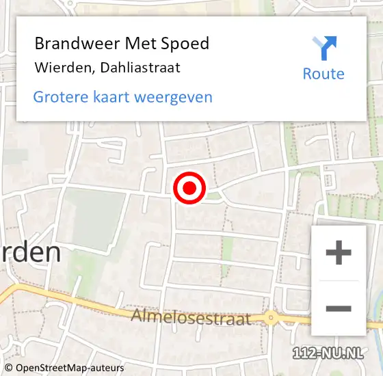 Locatie op kaart van de 112 melding: Brandweer Met Spoed Naar Wierden, Dahliastraat op 27 september 2024 14:56