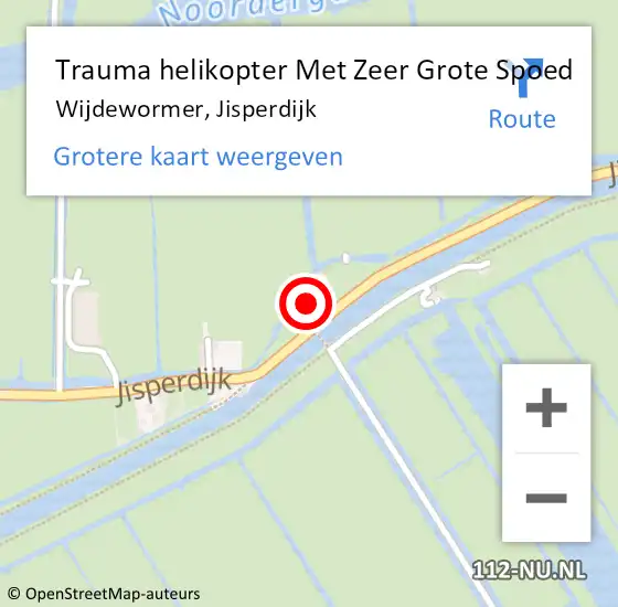 Locatie op kaart van de 112 melding: Trauma helikopter Met Zeer Grote Spoed Naar Wijdewormer, Jisperdijk op 27 september 2024 14:59