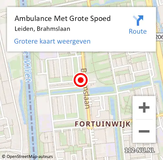 Locatie op kaart van de 112 melding: Ambulance Met Grote Spoed Naar Leiden, Brahmslaan op 27 september 2024 15:00