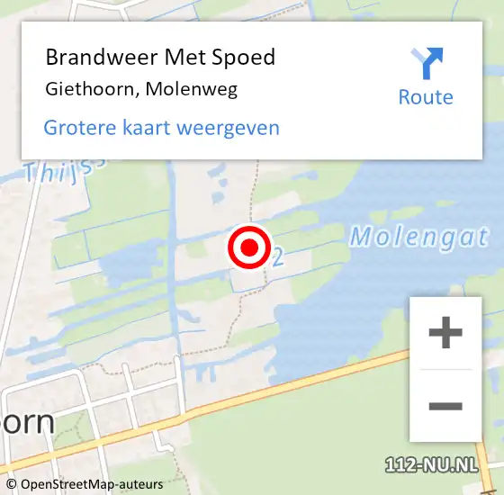 Locatie op kaart van de 112 melding: Brandweer Met Spoed Naar Giethoorn, Molenweg op 27 september 2024 15:03