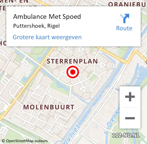 Locatie op kaart van de 112 melding: Ambulance Met Spoed Naar Puttershoek, Rigel op 21 oktober 2014 14:30