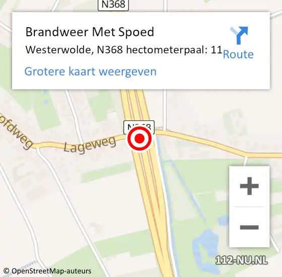 Locatie op kaart van de 112 melding: Brandweer Met Spoed Naar Westerwolde, N368 hectometerpaal: 11 op 27 september 2024 15:21