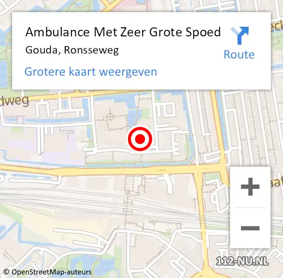 Locatie op kaart van de 112 melding: Ambulance Met Zeer Grote Spoed Naar Gouda, Ronsseweg op 27 september 2024 15:27