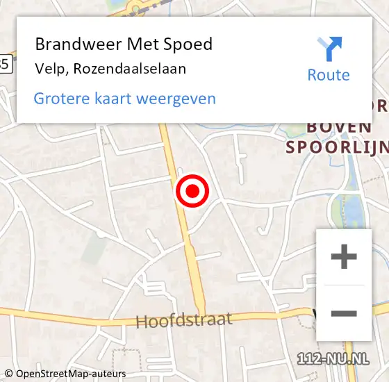 Locatie op kaart van de 112 melding: Brandweer Met Spoed Naar Velp, Rozendaalselaan op 27 september 2024 15:35