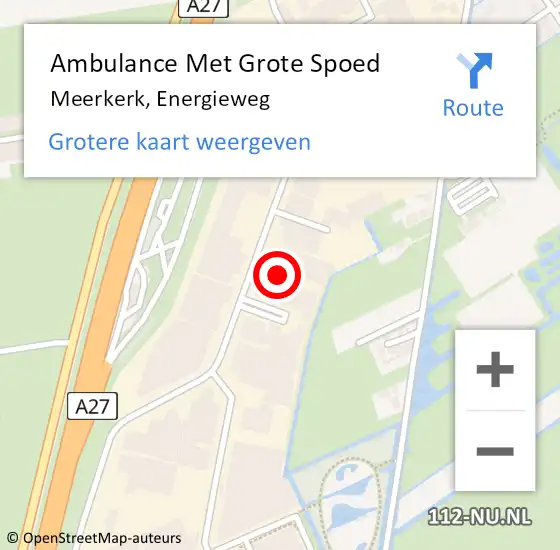 Locatie op kaart van de 112 melding: Ambulance Met Grote Spoed Naar Meerkerk, Energieweg op 27 september 2024 15:36