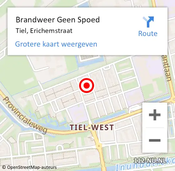 Locatie op kaart van de 112 melding: Brandweer Geen Spoed Naar Tiel, Erichemstraat op 27 september 2024 15:52