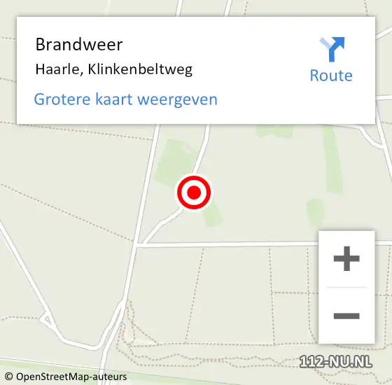 Locatie op kaart van de 112 melding: Brandweer Haarle, Klinkenbeltweg op 27 september 2024 15:53