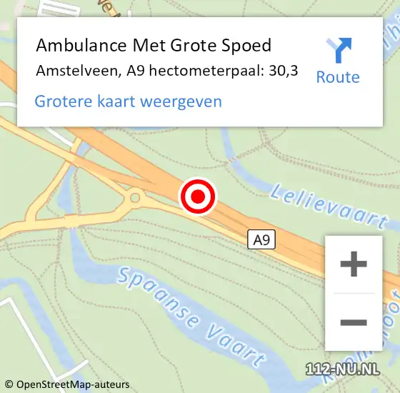 Locatie op kaart van de 112 melding: Ambulance Met Grote Spoed Naar Amstelveen, A9 hectometerpaal: 30,3 op 27 september 2024 16:26