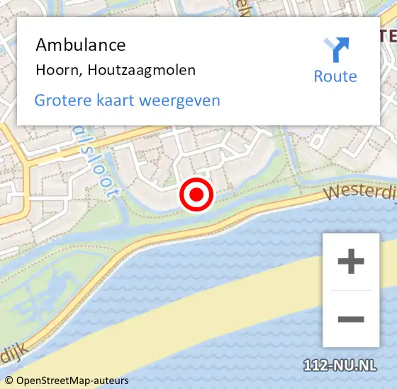 Locatie op kaart van de 112 melding: Ambulance Hoorn, Houtzaagmolen op 27 september 2024 16:36