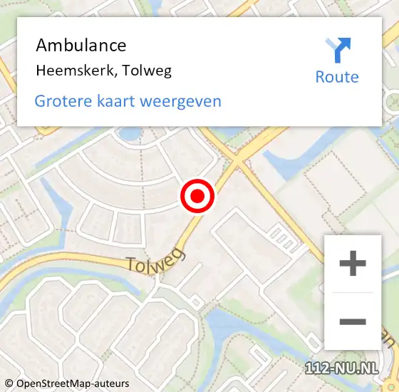 Locatie op kaart van de 112 melding: Ambulance Heemskerk, Tolweg op 27 september 2024 16:47