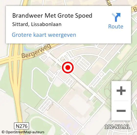 Locatie op kaart van de 112 melding: Brandweer Met Grote Spoed Naar Sittard, Lissabonlaan op 27 september 2024 17:00