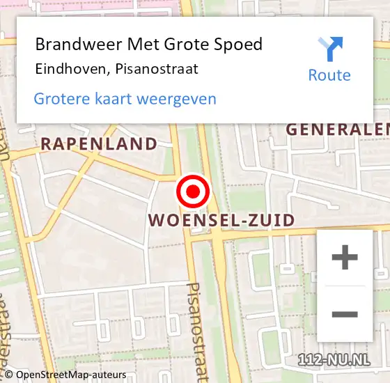 Locatie op kaart van de 112 melding: Brandweer Met Grote Spoed Naar Eindhoven, Pisanostraat op 27 september 2024 17:05