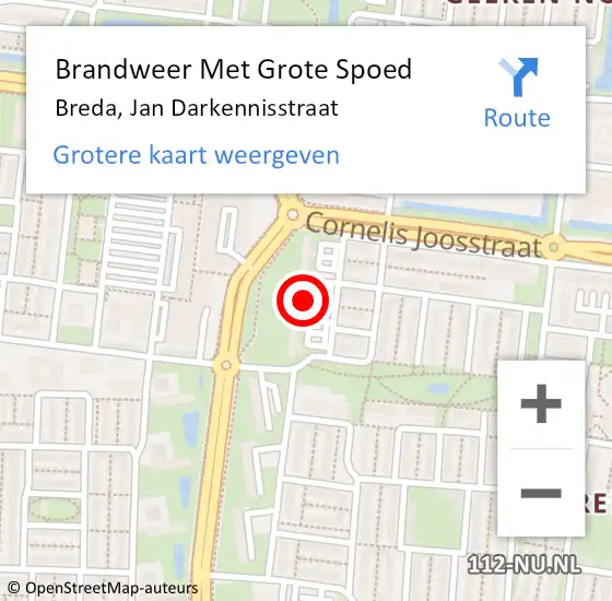 Locatie op kaart van de 112 melding: Brandweer Met Grote Spoed Naar Breda, Jan Darkennisstraat op 27 september 2024 17:13