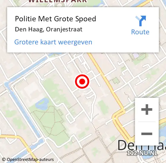 Locatie op kaart van de 112 melding: Politie Met Grote Spoed Naar Den Haag, Oranjestraat op 27 september 2024 17:13