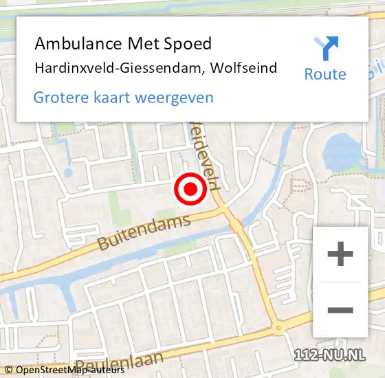 Locatie op kaart van de 112 melding: Ambulance Met Spoed Naar Hardinxveld-Giessendam, Wolfseind op 27 september 2024 17:40