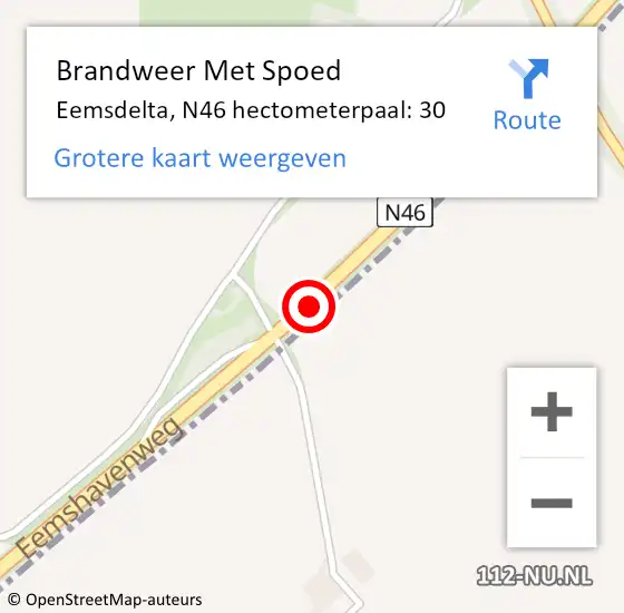 Locatie op kaart van de 112 melding: Brandweer Met Spoed Naar Eemsdelta, N46 hectometerpaal: 30 op 27 september 2024 17:41