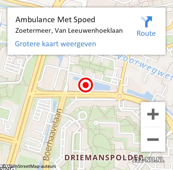 Locatie op kaart van de 112 melding: Ambulance Met Spoed Naar Zoetermeer, Van Leeuwenhoeklaan op 27 september 2024 17:55