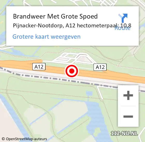 Locatie op kaart van de 112 melding: Brandweer Met Grote Spoed Naar Pijnacker-Nootdorp, A12 hectometerpaal: 10,8 op 27 september 2024 18:01