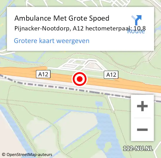 Locatie op kaart van de 112 melding: Ambulance Met Grote Spoed Naar Pijnacker-Nootdorp, A12 hectometerpaal: 10,8 op 27 september 2024 18:02