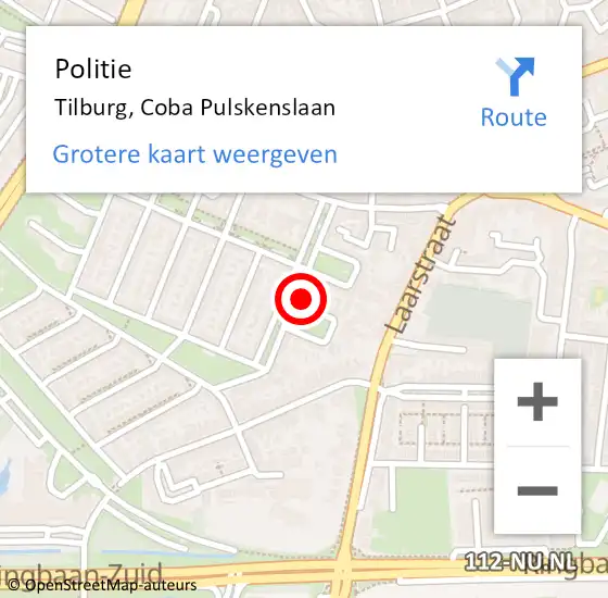 Locatie op kaart van de 112 melding: Politie Tilburg, Coba Pulskenslaan op 27 september 2024 18:03