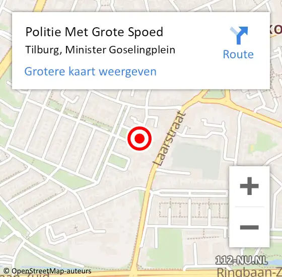 Locatie op kaart van de 112 melding: Politie Met Grote Spoed Naar Tilburg, Minister Goselingplein op 27 september 2024 18:03