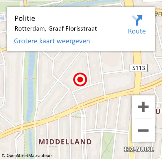 Locatie op kaart van de 112 melding: Politie Rotterdam, Graaf Florisstraat op 27 september 2024 18:06