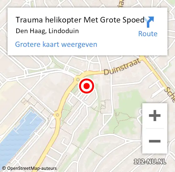 Locatie op kaart van de 112 melding: Trauma helikopter Met Grote Spoed Naar Den Haag, Lindoduin op 27 september 2024 18:12