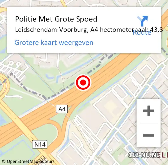 Locatie op kaart van de 112 melding: Politie Met Grote Spoed Naar Leidschendam-Voorburg, A4 hectometerpaal: 43,8 op 27 september 2024 18:15