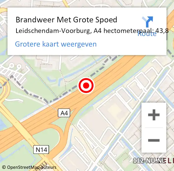 Locatie op kaart van de 112 melding: Brandweer Met Grote Spoed Naar Leidschendam-Voorburg, A4 hectometerpaal: 43,8 op 27 september 2024 18:16