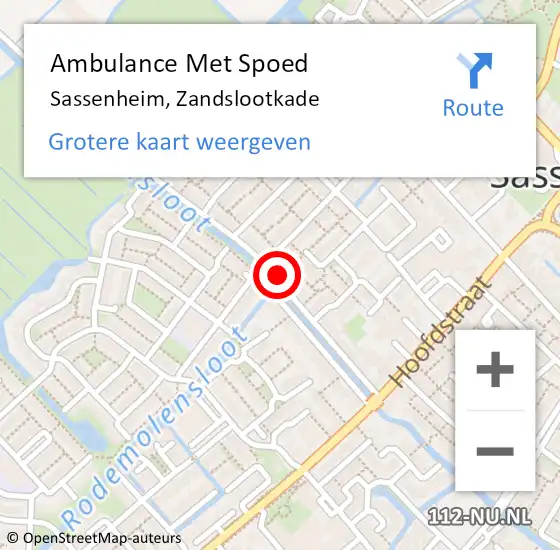 Locatie op kaart van de 112 melding: Ambulance Met Spoed Naar Sassenheim, Zandslootkade op 27 september 2024 18:17