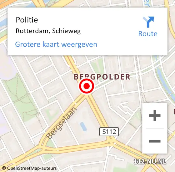 Locatie op kaart van de 112 melding: Politie Rotterdam, Schieweg op 27 september 2024 18:51