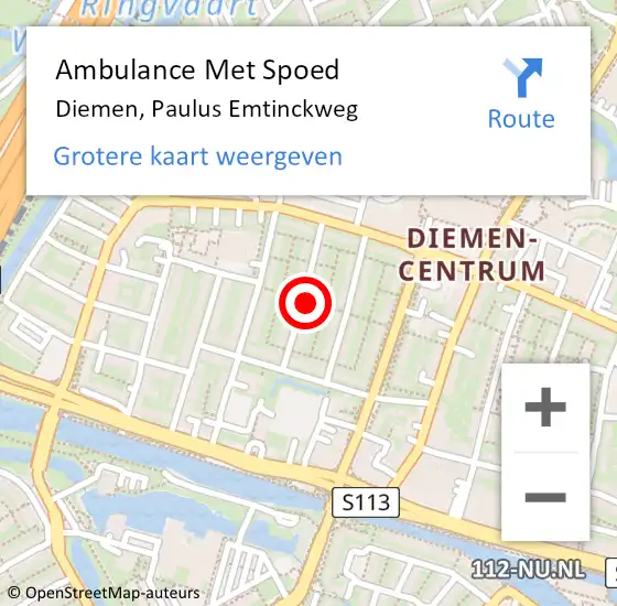 Locatie op kaart van de 112 melding: Ambulance Met Spoed Naar Diemen, Paulus Emtinckweg op 27 september 2024 19:00