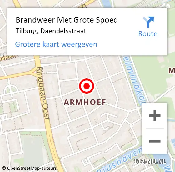 Locatie op kaart van de 112 melding: Brandweer Met Grote Spoed Naar Tilburg, Daendelsstraat op 27 september 2024 19:01