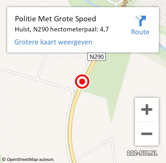 Locatie op kaart van de 112 melding: Politie Met Grote Spoed Naar Hulst, N290 hectometerpaal: 4,7 op 27 september 2024 19:05