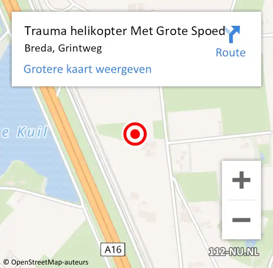 Locatie op kaart van de 112 melding: Trauma helikopter Met Grote Spoed Naar Breda, Grintweg op 27 september 2024 19:11