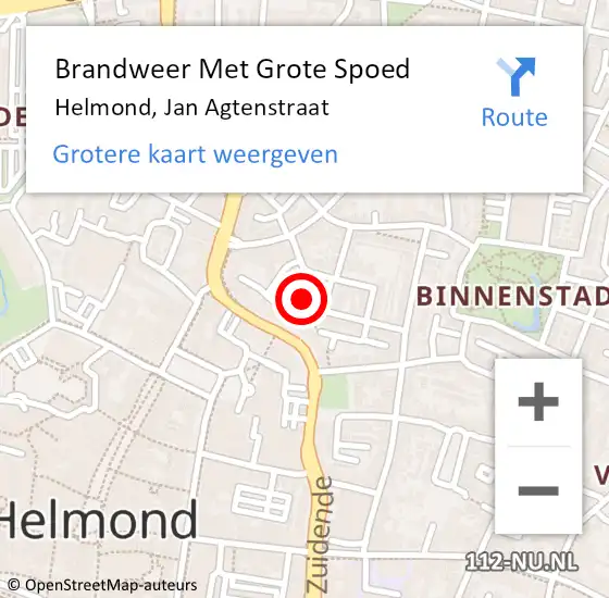 Locatie op kaart van de 112 melding: Brandweer Met Grote Spoed Naar Helmond, Jan Agtenstraat op 27 september 2024 19:12