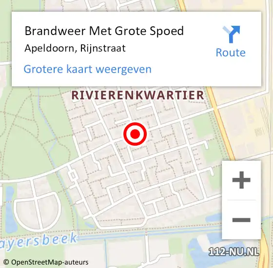 Locatie op kaart van de 112 melding: Brandweer Met Grote Spoed Naar Apeldoorn, Rijnstraat op 21 oktober 2014 14:56