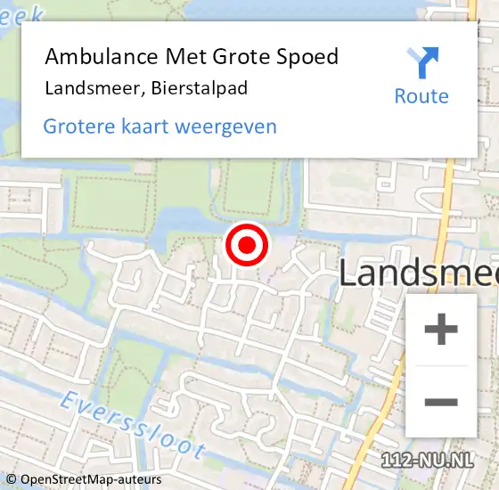 Locatie op kaart van de 112 melding: Ambulance Met Grote Spoed Naar Landsmeer, Bierstalpad op 27 september 2024 19:35