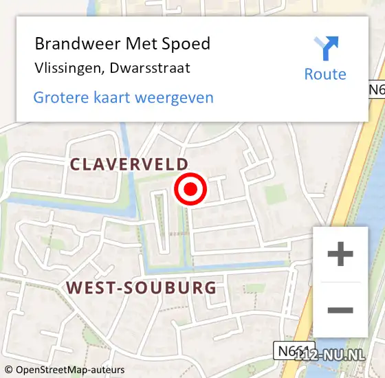 Locatie op kaart van de 112 melding: Brandweer Met Spoed Naar Vlissingen, Dwarsstraat op 27 september 2024 20:01