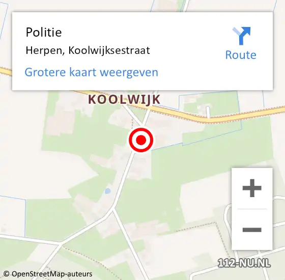 Locatie op kaart van de 112 melding: Politie Herpen, Koolwijksestraat op 27 september 2024 20:07