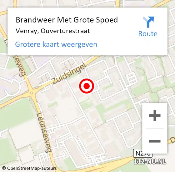 Locatie op kaart van de 112 melding: Brandweer Met Grote Spoed Naar Venray, Ouverturestraat op 27 september 2024 20:14