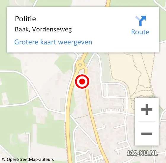 Locatie op kaart van de 112 melding: Politie Baak, Vordenseweg op 27 september 2024 20:15