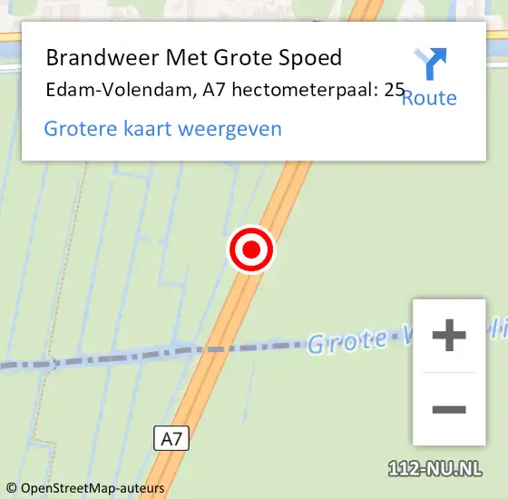 Locatie op kaart van de 112 melding: Brandweer Met Grote Spoed Naar Edam-Volendam, A7 hectometerpaal: 25 op 27 september 2024 20:31