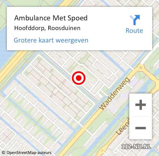 Locatie op kaart van de 112 melding: Ambulance Met Spoed Naar Hoofddorp, Roosduinen op 27 september 2024 20:34