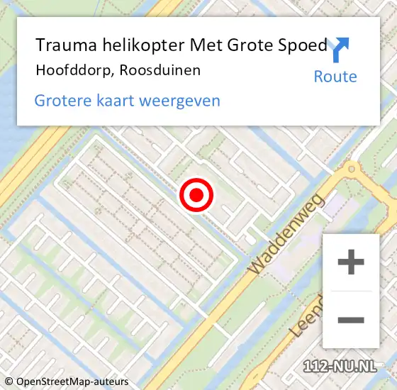 Locatie op kaart van de 112 melding: Trauma helikopter Met Grote Spoed Naar Hoofddorp, Roosduinen op 27 september 2024 20:37