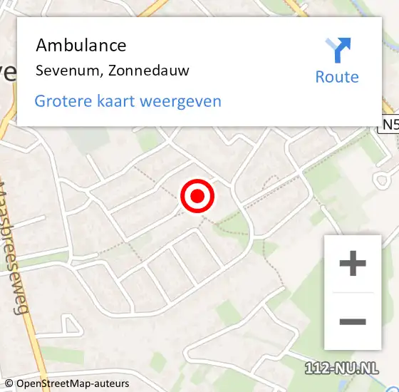 Locatie op kaart van de 112 melding: Ambulance Sevenum, Zonnedauw op 21 oktober 2014 15:03