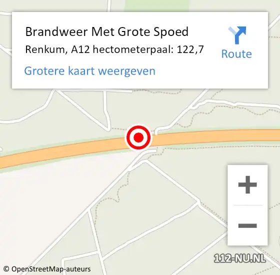 Locatie op kaart van de 112 melding: Brandweer Met Grote Spoed Naar Renkum, A12 hectometerpaal: 122,7 op 27 september 2024 20:53