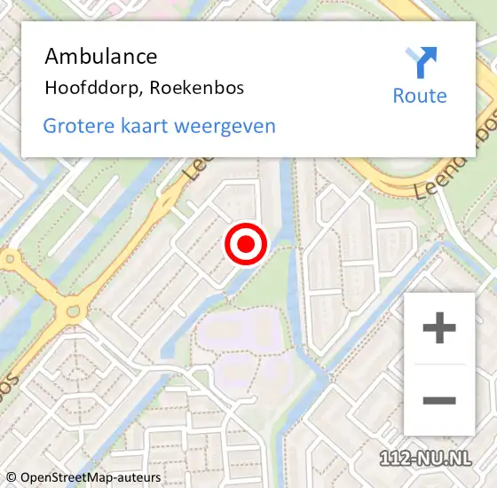 Locatie op kaart van de 112 melding: Ambulance Hoofddorp, Roekenbos op 27 september 2024 21:19