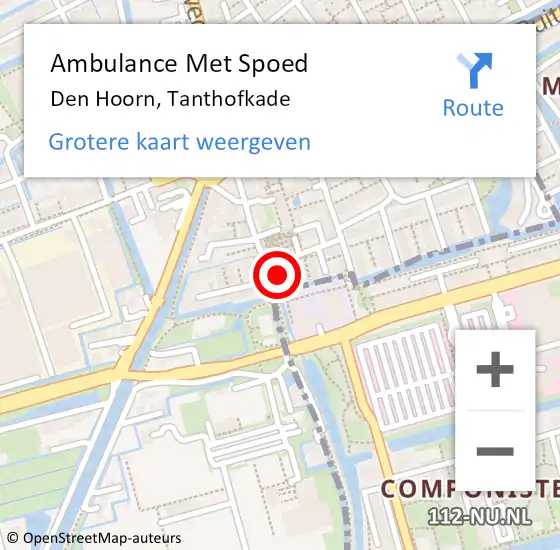 Locatie op kaart van de 112 melding: Ambulance Met Spoed Naar Den Hoorn, Tanthofkade op 27 september 2024 21:23