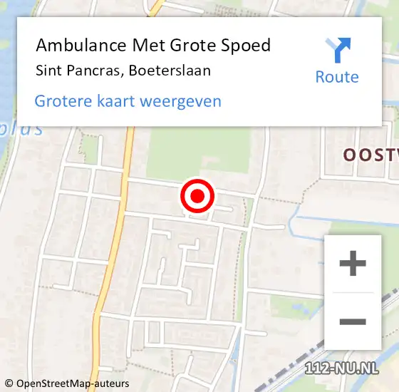 Locatie op kaart van de 112 melding: Ambulance Met Grote Spoed Naar Sint Pancras, Boeterslaan op 27 september 2024 21:25